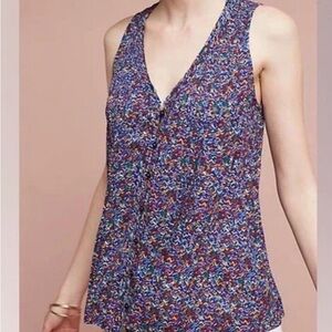 Anthropologie Maeve Womens Size M Lila Confetti Pintuck Blouse Sleeveless V-Neck